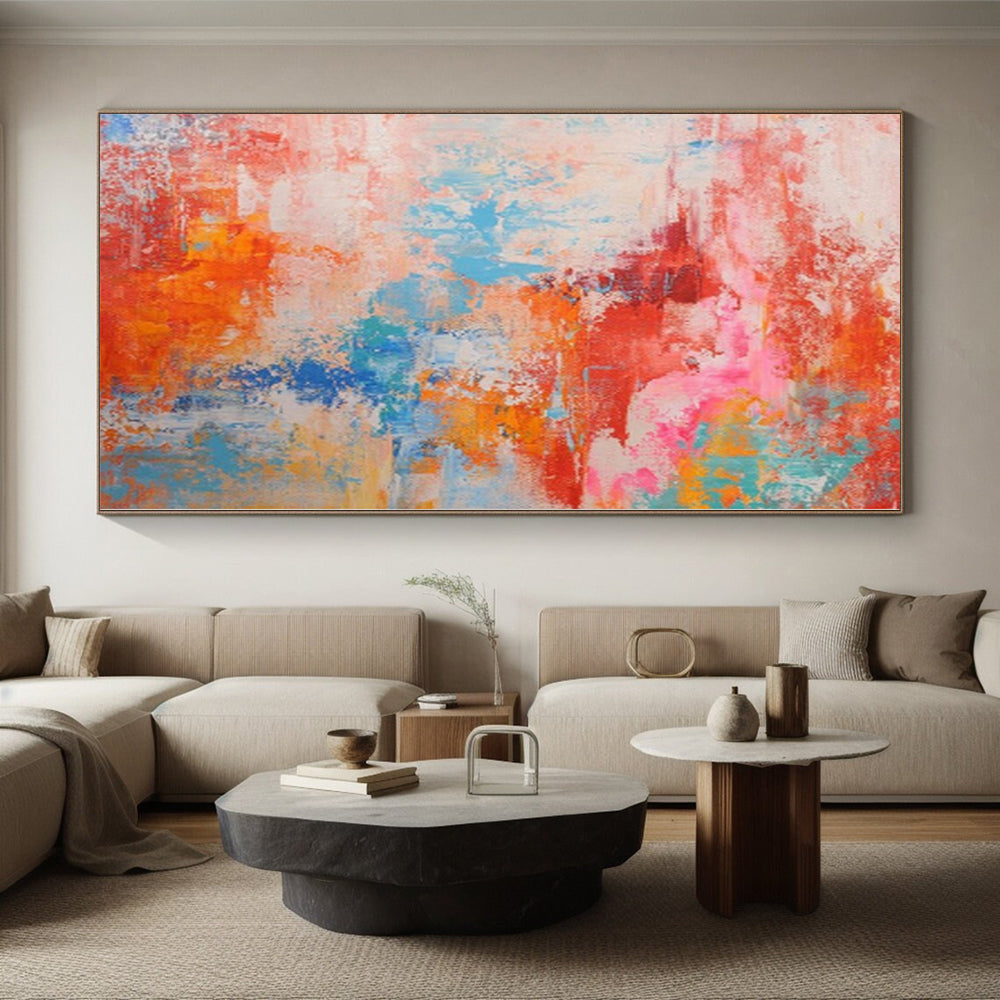 “Vibrant Abstract Chaos” - Abstract Work with Red, Orange, Blue, Pink, White CT0031