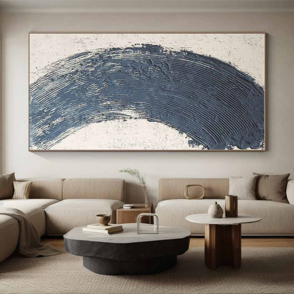 “Blue Crescent Textured Mark” - Abstract Minimalist Art CT0426
