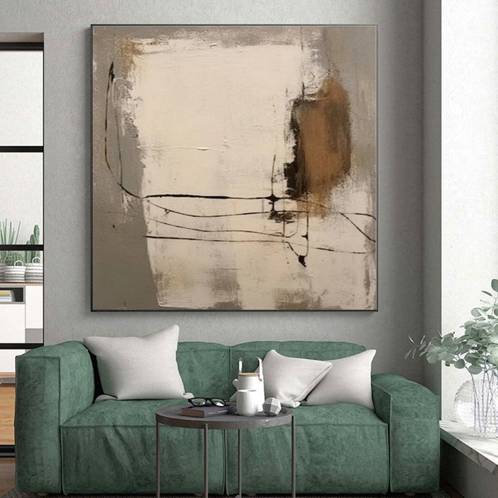 “Neutral Tones with Black Lines”,Abstract Line - Driven Oil Painting CT0539