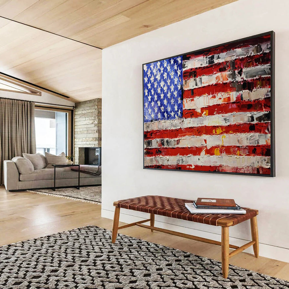 “Textured Stars and Stripes” – Impasto Flag Oil Painting CT1735