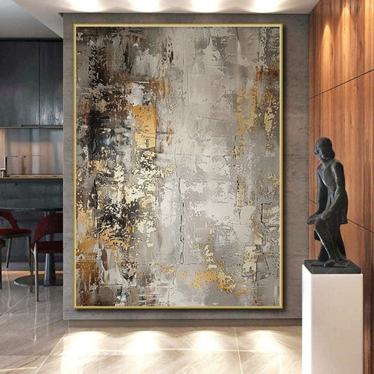 “Aged Gold & Gray” - Abstract Painting with Gray, Gold, Brown CT0086