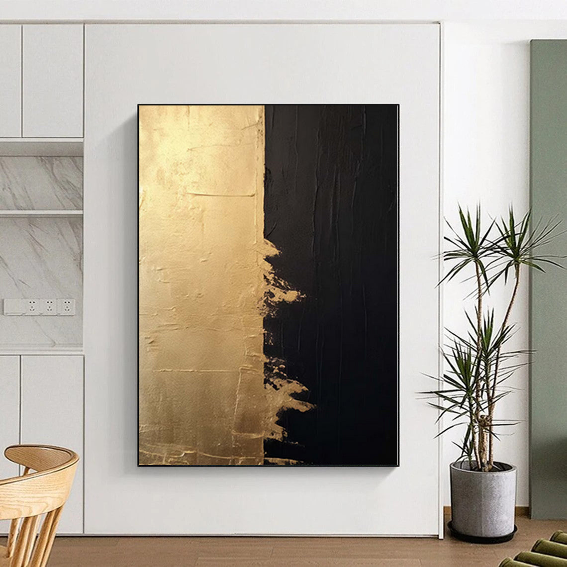 “Gold - black Textured Contrast” Minimalist Acrylic Art CT0233