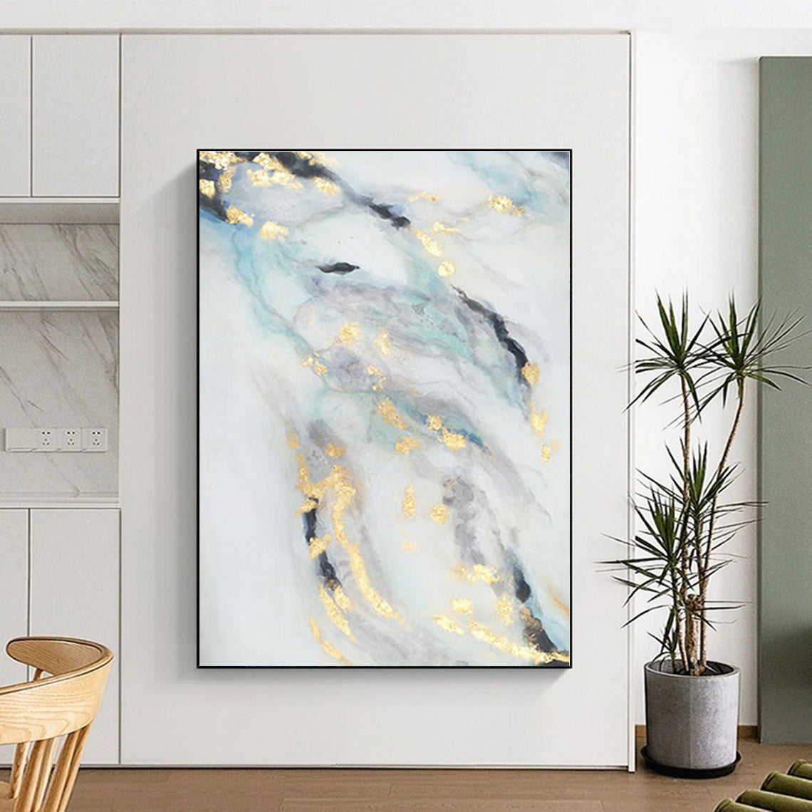 “Gold - Blue - Gray Flowing Abstraction” - Abstract Expressionist Art CT0428