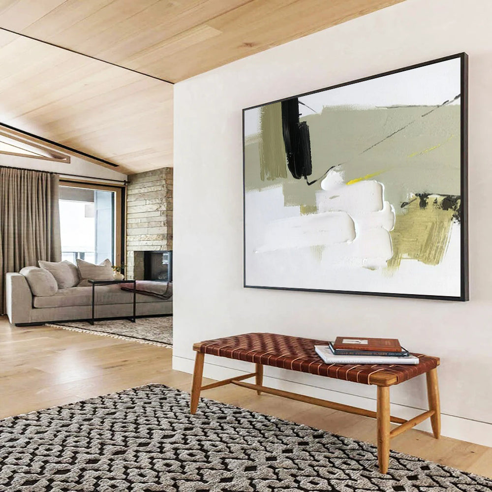 “Earthy Accents” - Black, white, beige, olive; layered blocks and thin lines CT1566