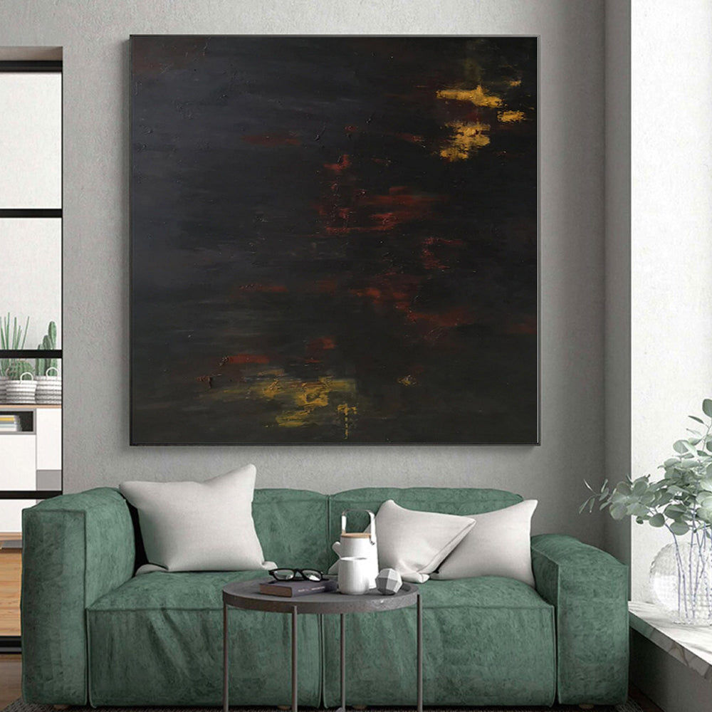“Dark Hues with Yellow and Red Accents”,Abstract Oil Painting CT0354