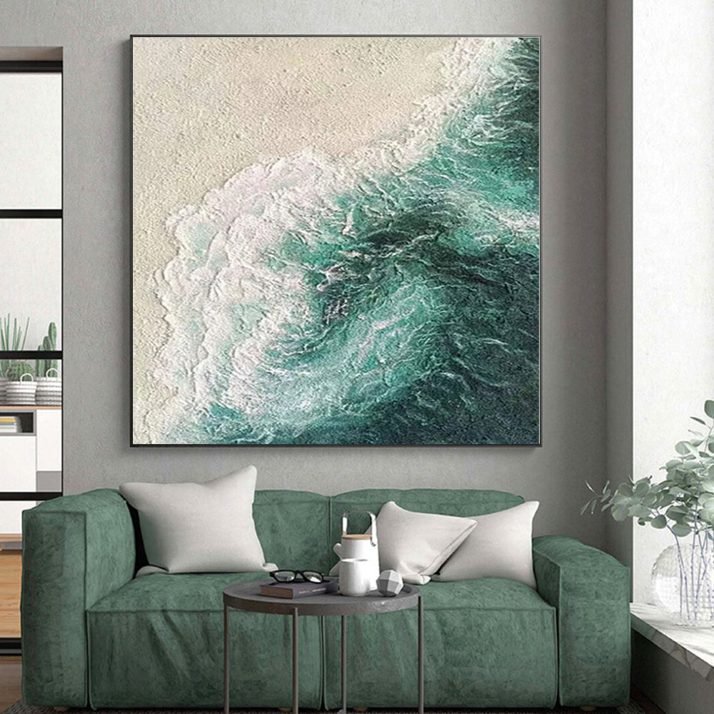 “Textured Beach Aerial”,Abstract Coastal Impasto Painting CT0552