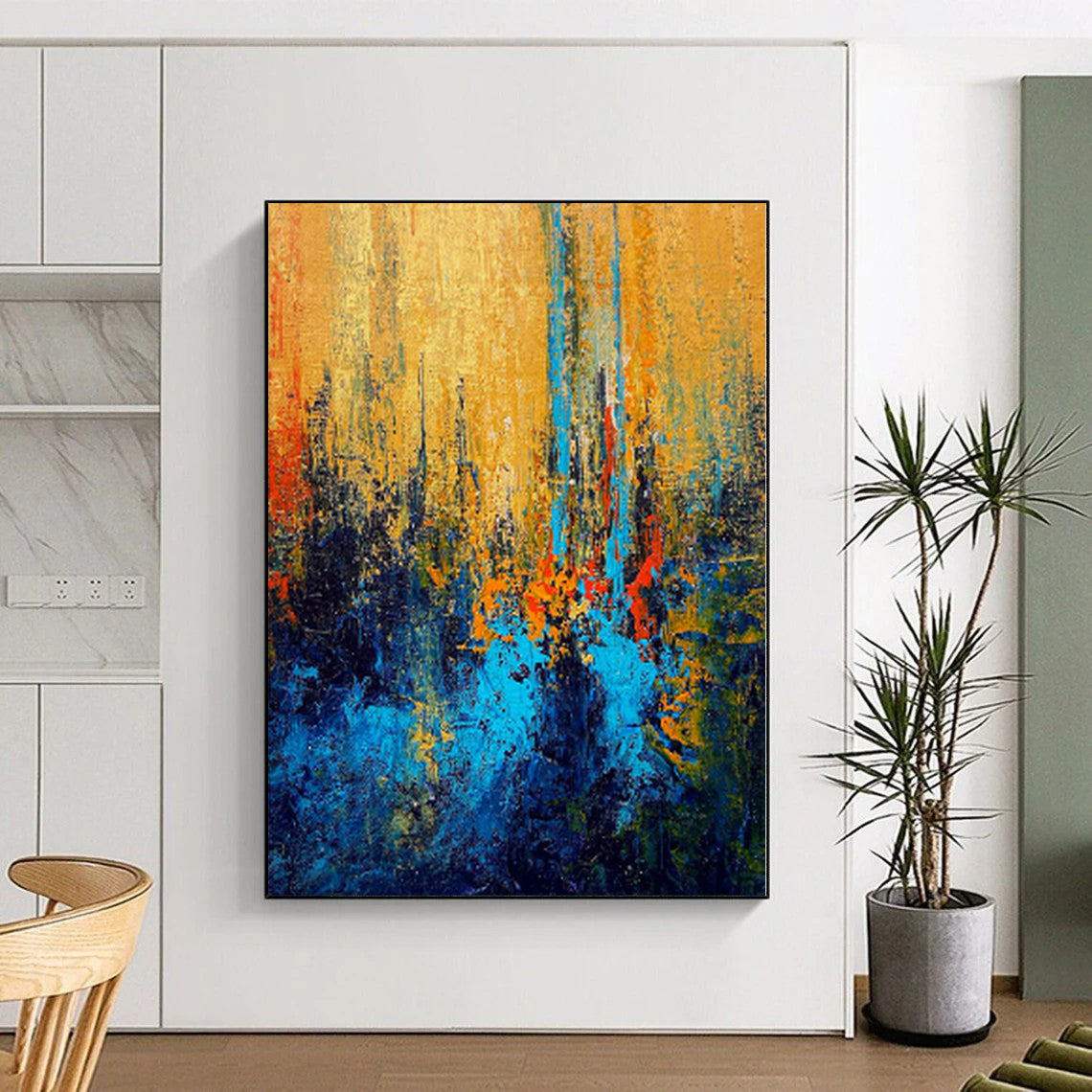 “Sunset Cityscape Abstraction” - Abstract Work with Yellow, Blue, Red, Green CT0027