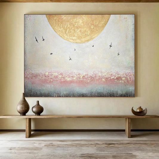 “Moon and Birds” – Textured Landscape Oil Painting CT1773