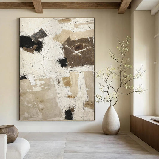 “Beige - Black Abstract Collage” Abstract Mixed - Media Creation CT0128