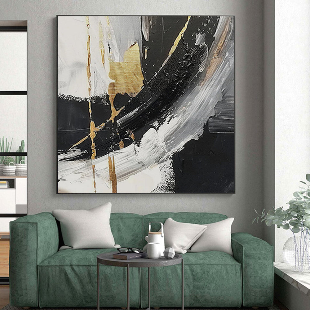 “Gilded Monochrome” - Abstract Art with Black, White, Gold CT0085