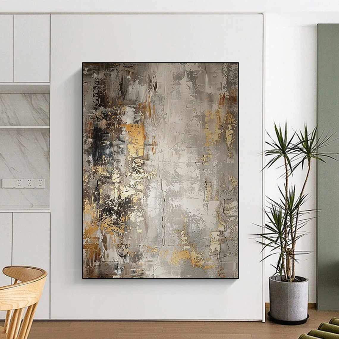 “Aged Gold & Gray” - Abstract Painting with Gray, Gold, Brown CT0086