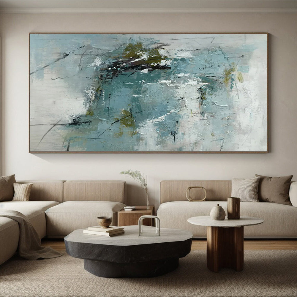 “Blue and Green Abstract with Dark Accents”,Nature - Inspired Abstract Painting CT0368