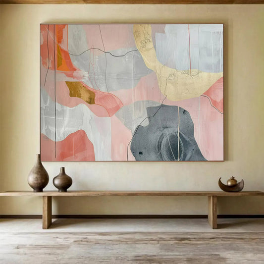 “Pink and Gray Abstract Shapes” – Minimalist Abstract Acrylic Painting CT1761