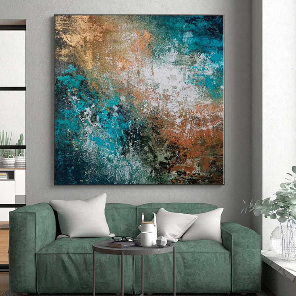 “Teal Copper Cascade” - Abstract Art with Teal, Copper, White Textures CT0019
