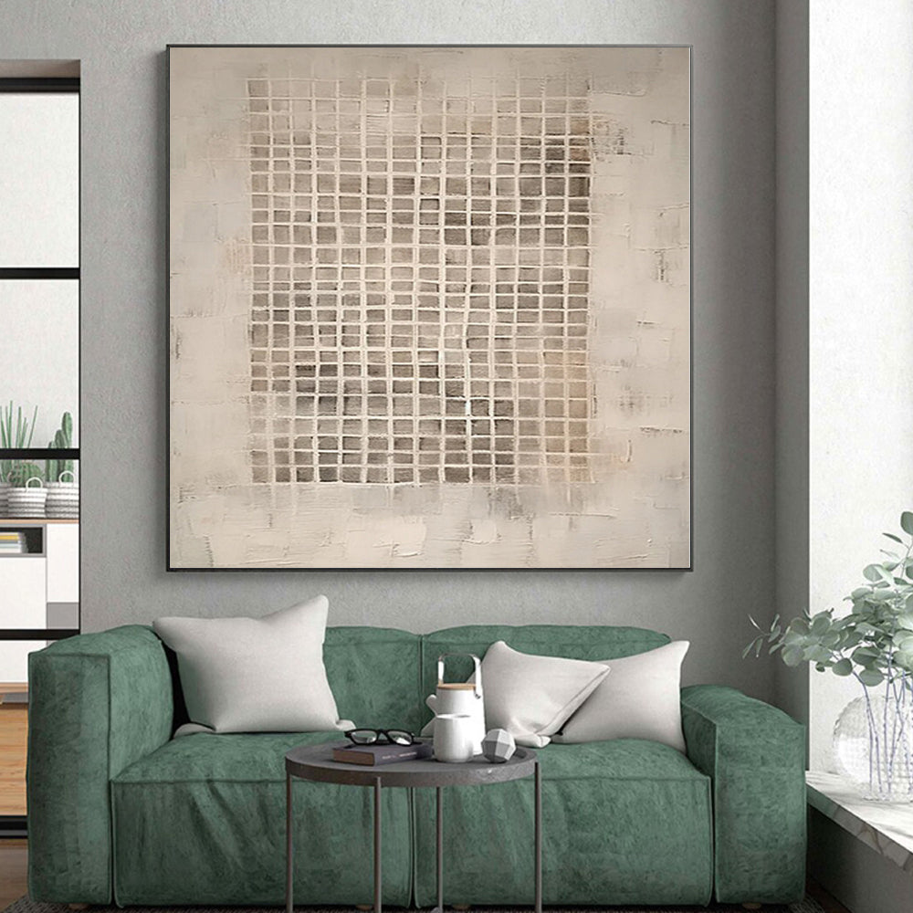 “Neutral Grid” - Abstract Work with Beige, Gray CT0091