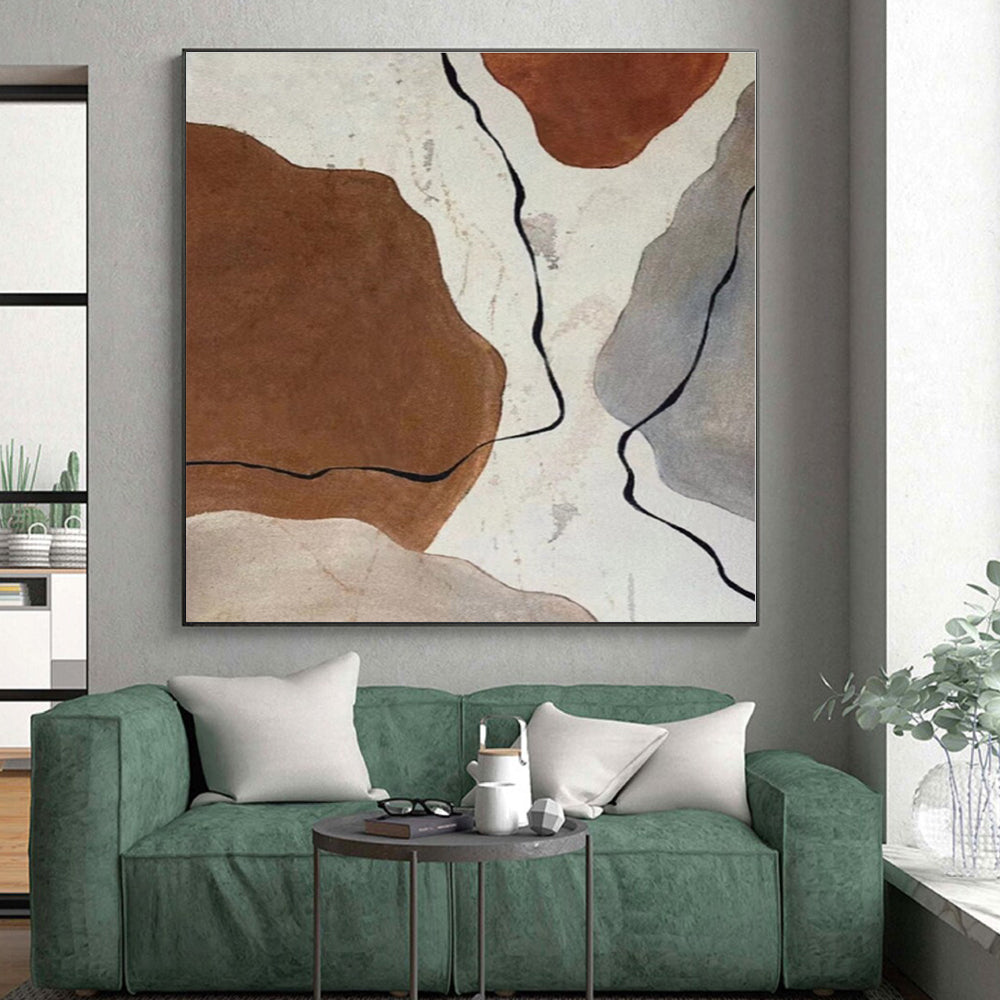 “Brown - Gray Abstract Shapes with Lines” - Abstract Modernist Art CT0410