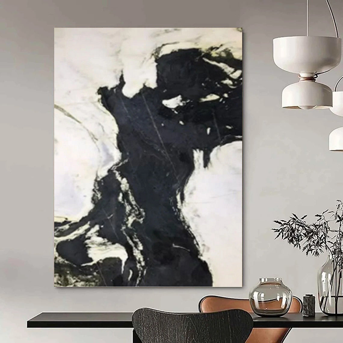 “Black & White Marble - like Abstraction” - Monochromatic Abstract Painting DKH1046