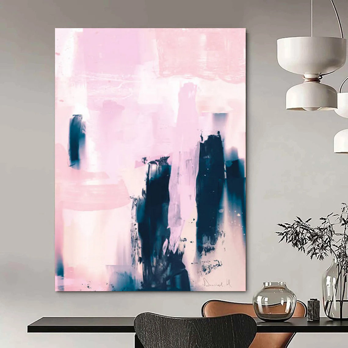 “Pink and Indigo Urban Abstract” - Abstract Expressionist Painting On Canvas DTP179