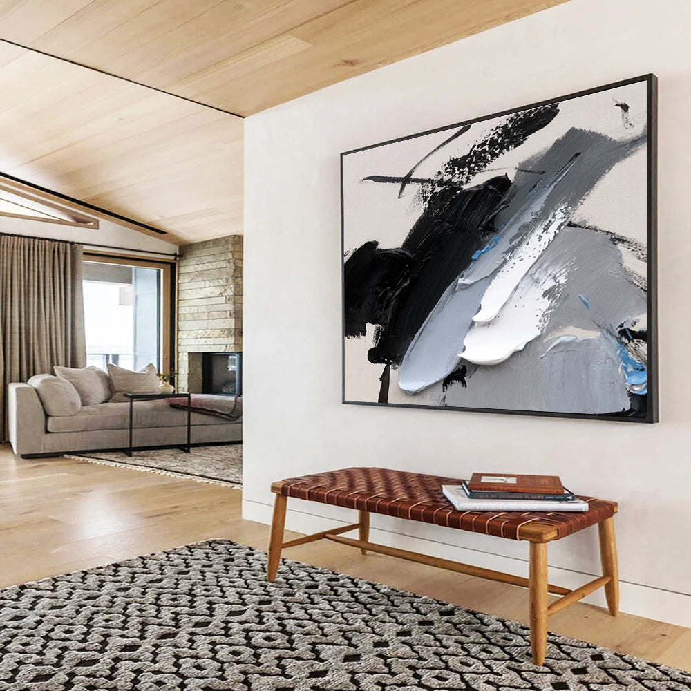Bold Black and Gray Abstract Painting On Canvas DKH310