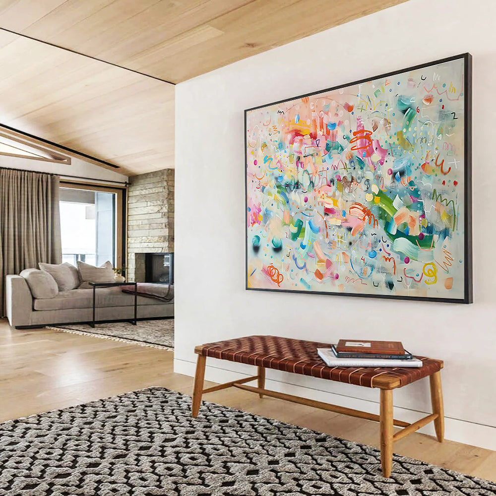 Whimsical Abstract Doodles - Colorful Marks and Playful Symbols Painting On Canvas DKH059