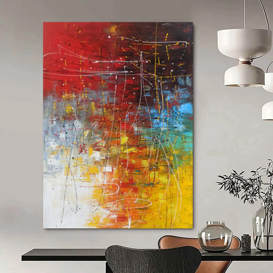 “Vibrant Abstract Chaos” - Red, Yellow, Blue, Green Abstract Painting On Canvas DTP254
