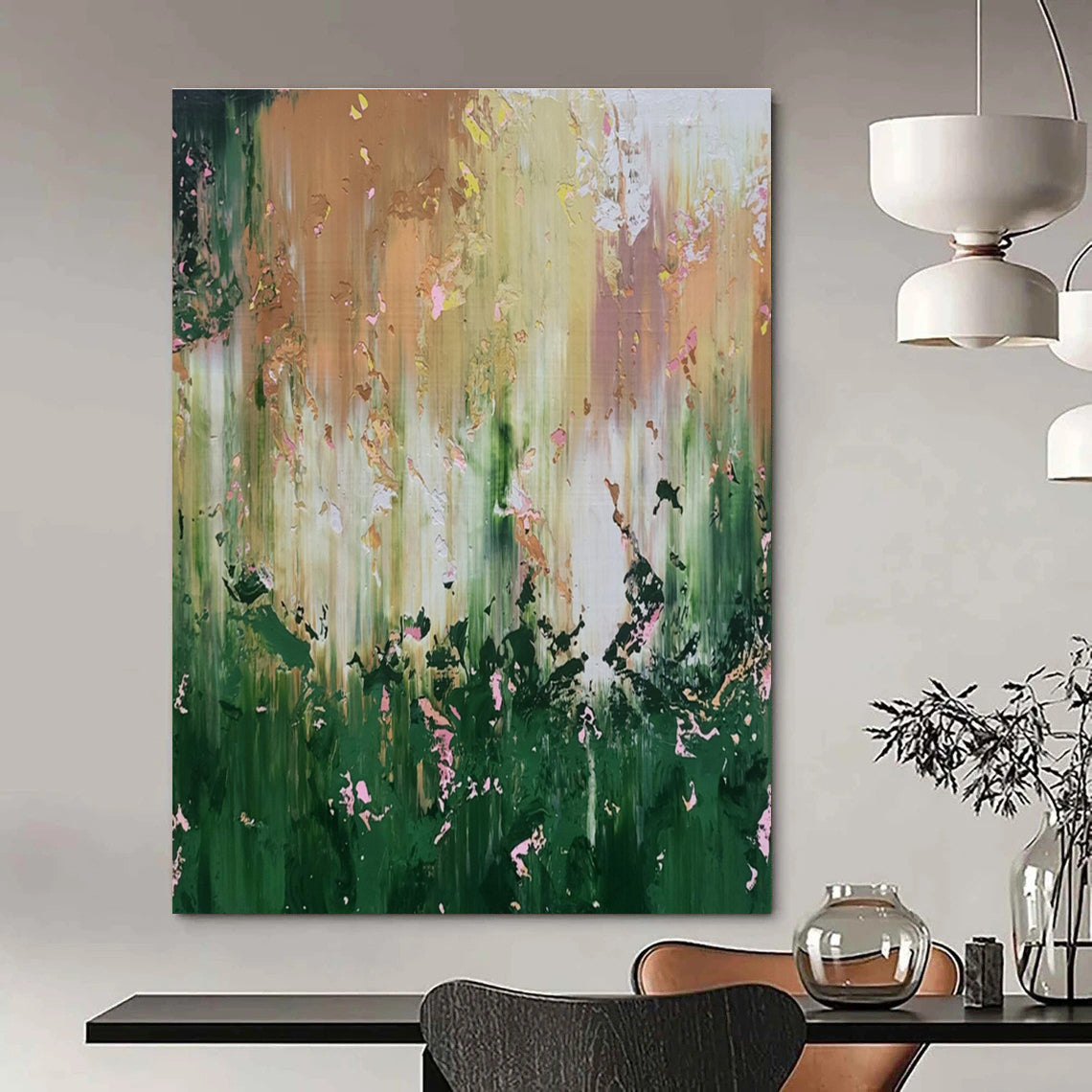 Green - Gold Abstract Garden - Abstract Landscape Acrylic Painting CT1403