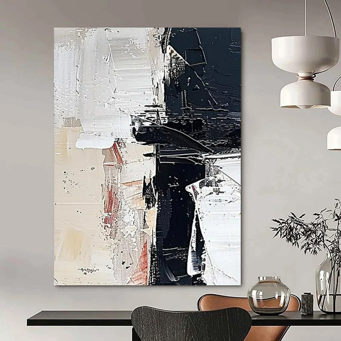 “Black, White & Red Abstract” - Abstract Painting CT2366