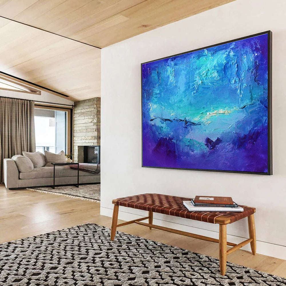 “Blue Ocean Depths” - Blue, Purple, White Textured Abstract Seascape Painting On Canvas DKH720