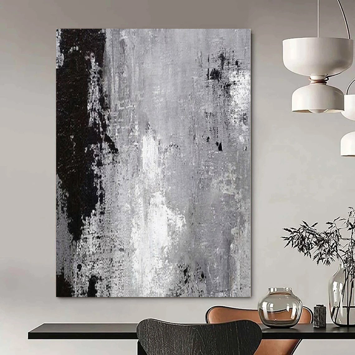 “Black - White Textured Abstraction” – Abstract Expressionist Painting CT1150