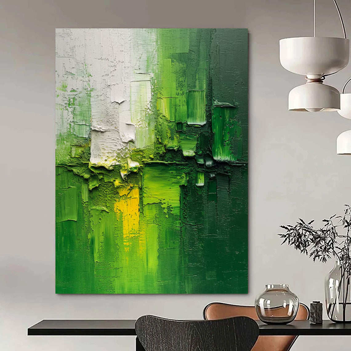 “Textured Green - Yellow Abstract” - Impasto Expressionist Painting On Canvas DTP003