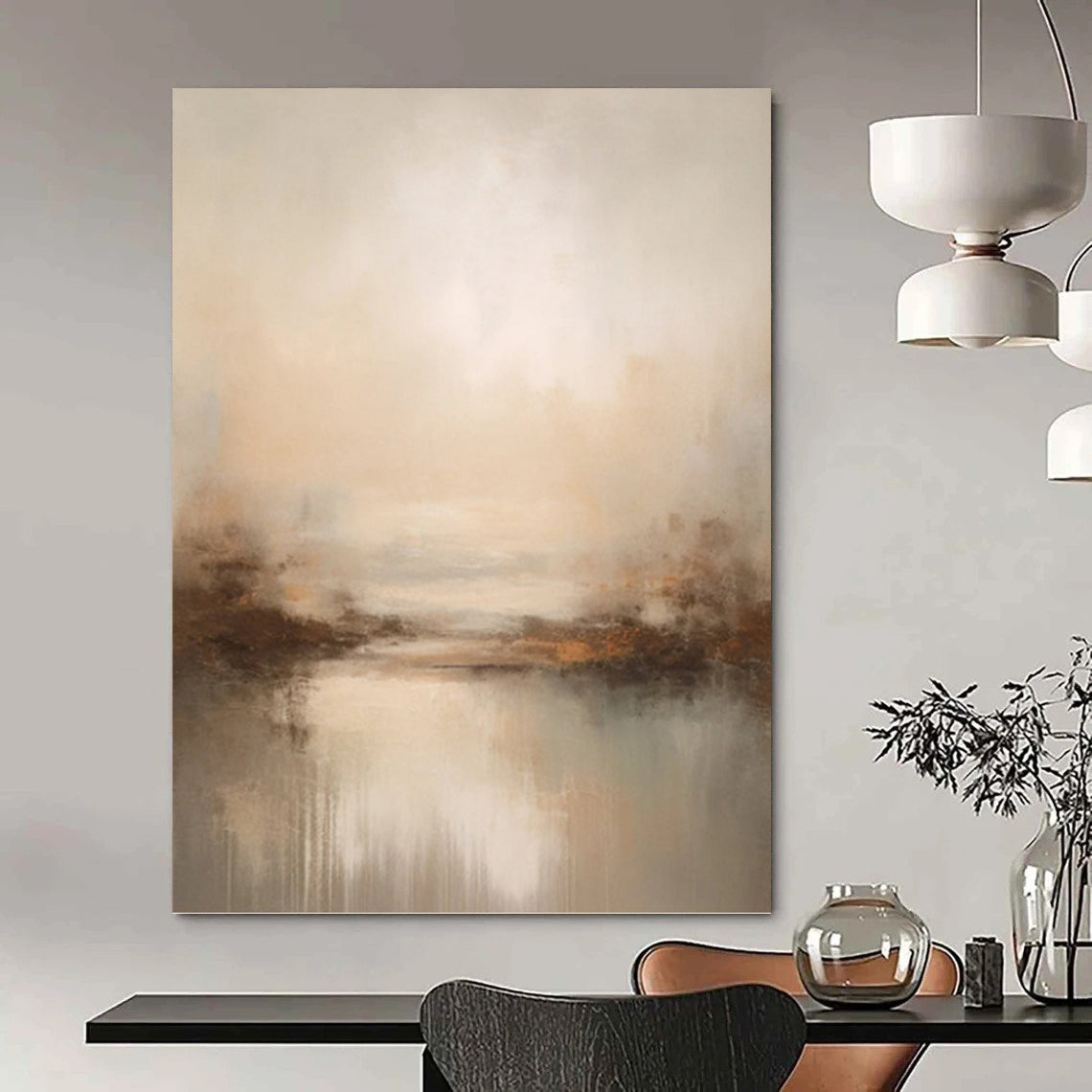 Misty River Landscape - Abstract Landscape Painting On Canvas DKH1252