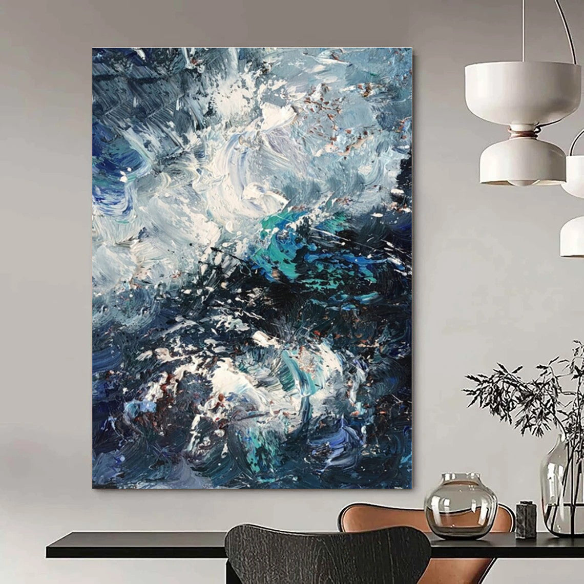 Dynamic Blue & White Textured Seascape - Impasto Seascape Acrylic On Canvas CT1351