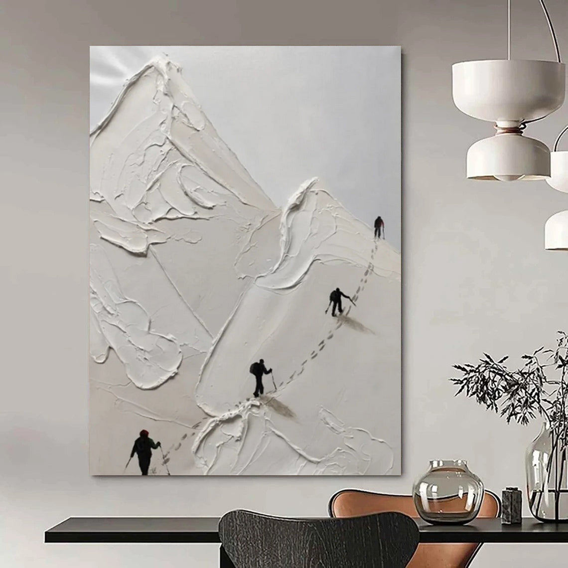 “White, Black Impasto Mountain ‘Climbing Journey’” - Textured Landscape Painting On Canvas DTP317