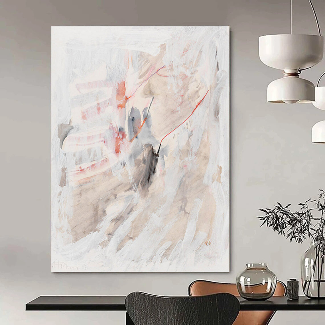 “Subtle Whispers” - White, Gray, Pink & Blue Abstract Washes Painting On Canvas DKH1530
