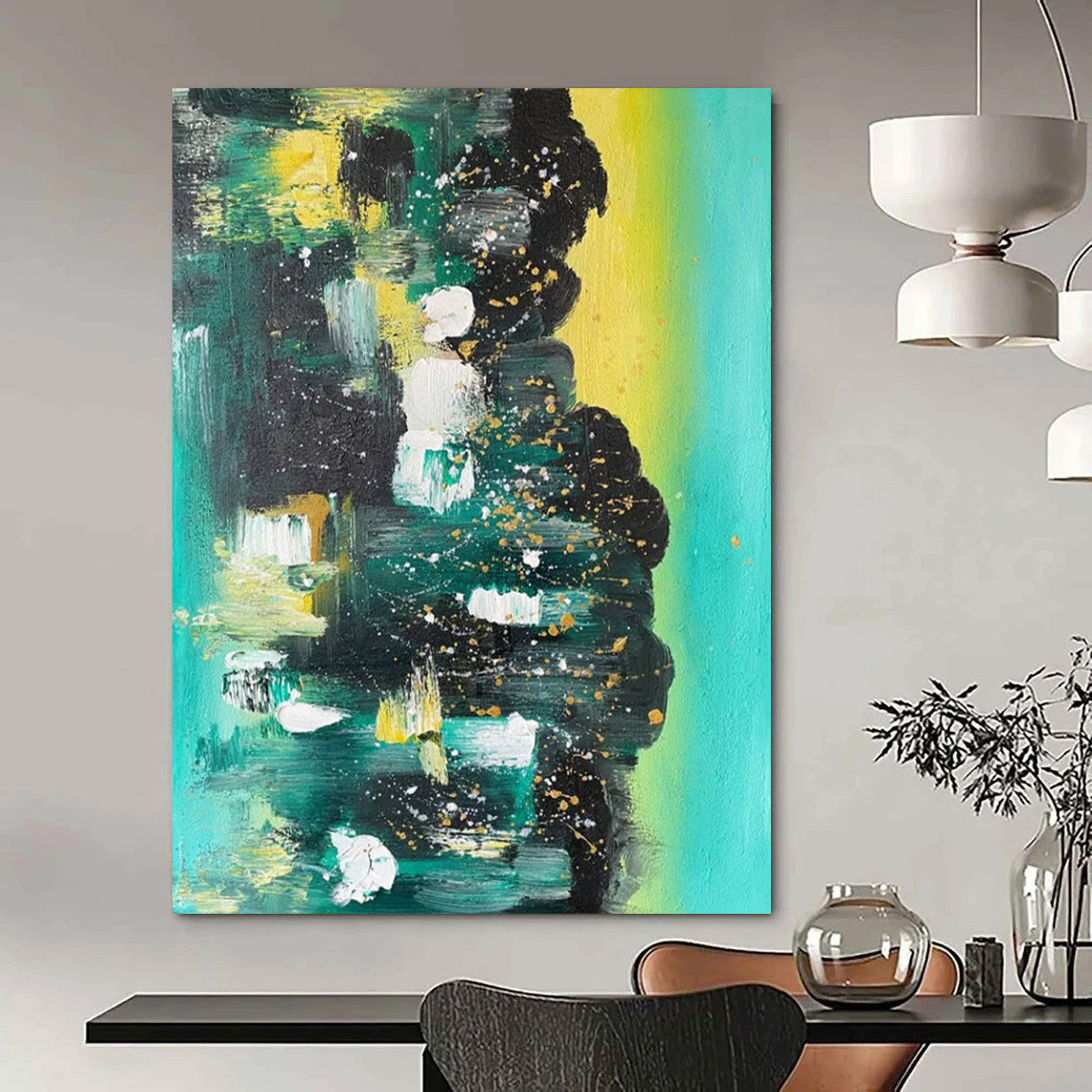 “Teal - Green Abstract Splatter” - Abstract Expressionist Painting On Canvas DTP038