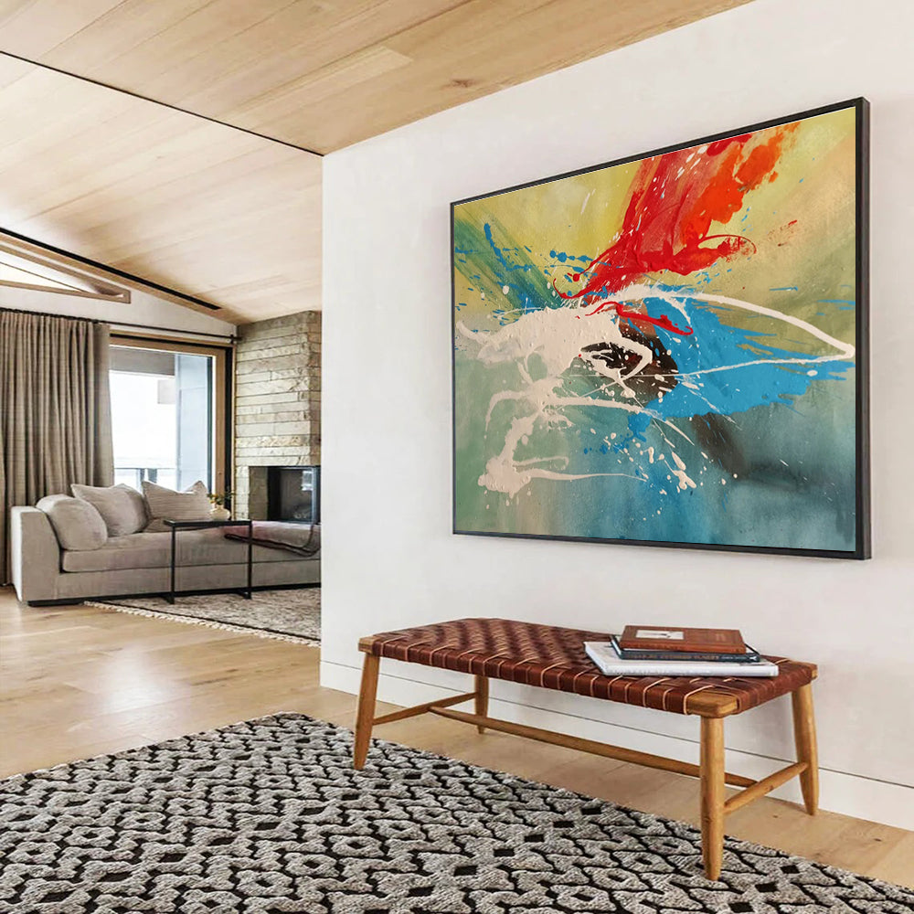 “Splattered Color Burst” - Energetic Abstract Painting On Canvas DKH843