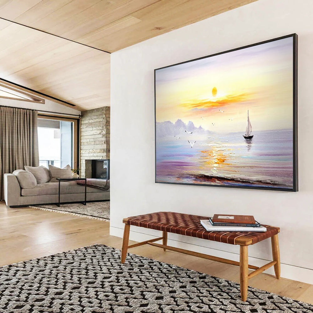 Sunset Sea Sailboat - Impressionist Seascape Painting On Canvas DLZ181