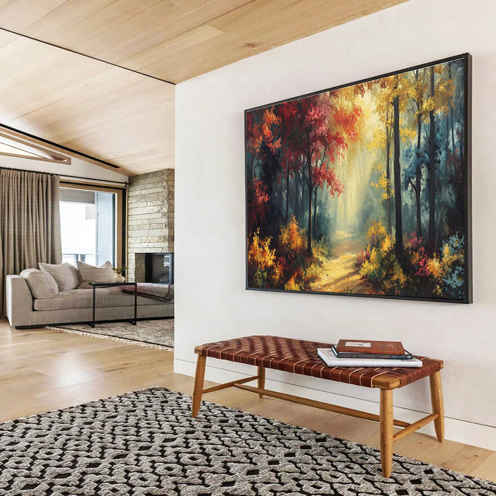 “Autumn Forest Pathway” - Impressionistic Landscape Painting On Canvas DKH821