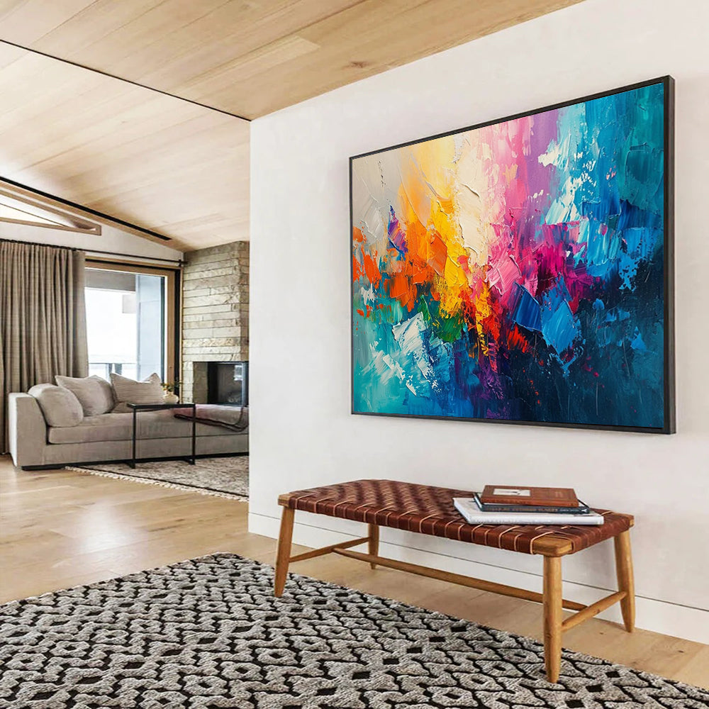 “Vibrant, Textured Abstract ‘Rainbow Energy Burst’” - Impasto Abstract Painting On Canvas DLZ049