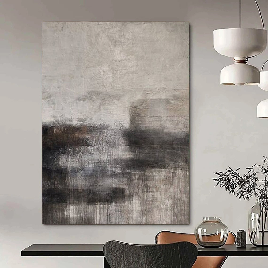 “Gray - Black Textured Horizons” – Abstract Textured Landscape Art CT0982