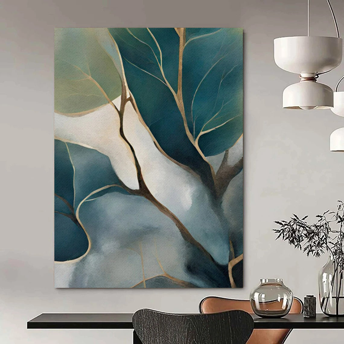 Teal & Green Foliage Abstract - Nature - Inspired Painting On Canvas CT2253