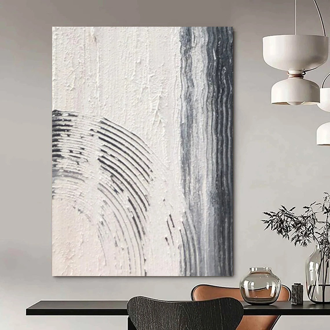 “Gray, White Textured Curves ‘Gentle Rhythm’” - Abstract Impasto Painting On Canvas DTP399