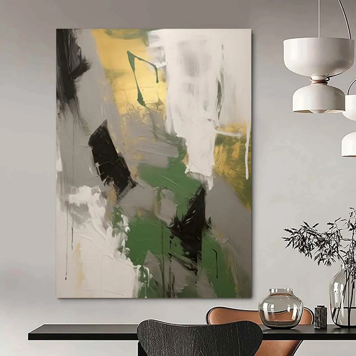 “Green - Gold Abstract Forms” - Abstract Expressionist Painting On Canvas DTP115