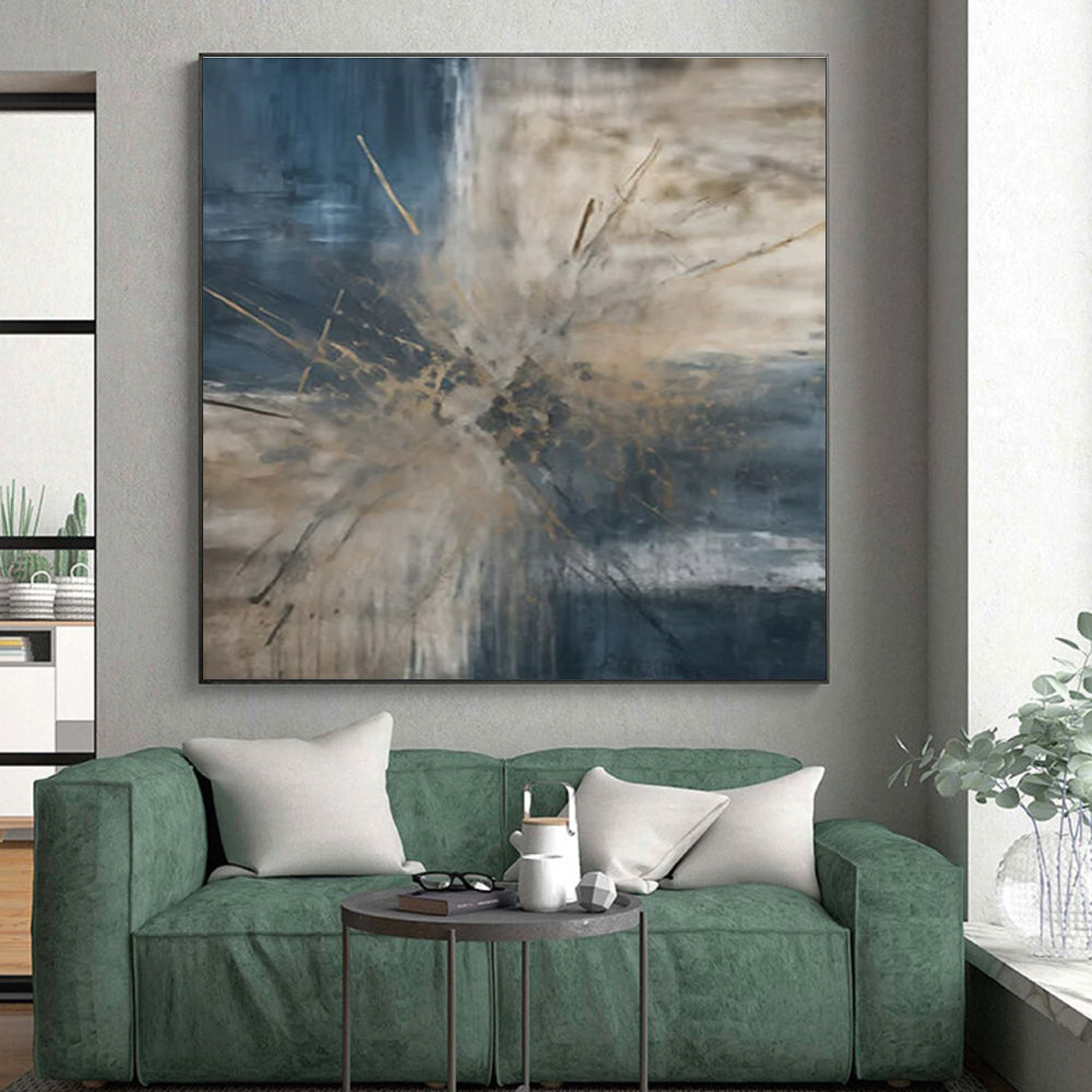 “Blue - Beige Abstract Burst” ,Abstract Acrylic Painting CT0825
