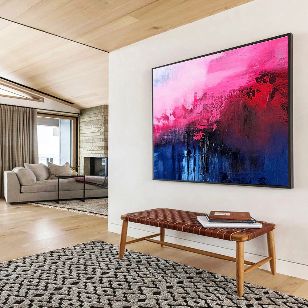 Pink and Blue Abstract Depths Vibrant Color Blended Abstract Painting On Canvas DKH268