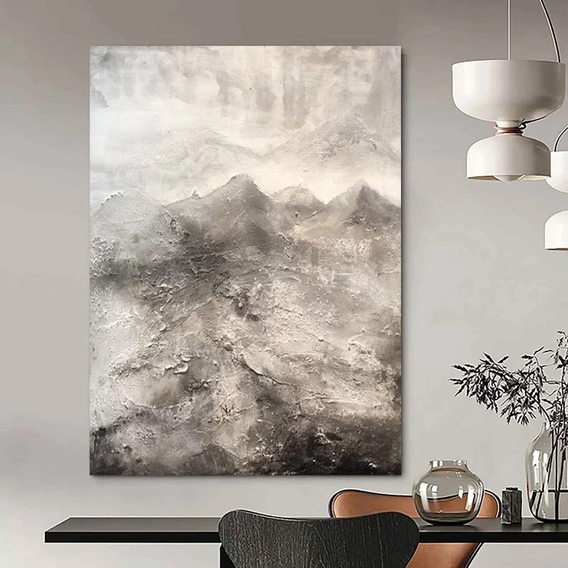 “Monochrome Mountain Textures” - Gray, Black Abstract Landscape Painting On Canvas DTP256