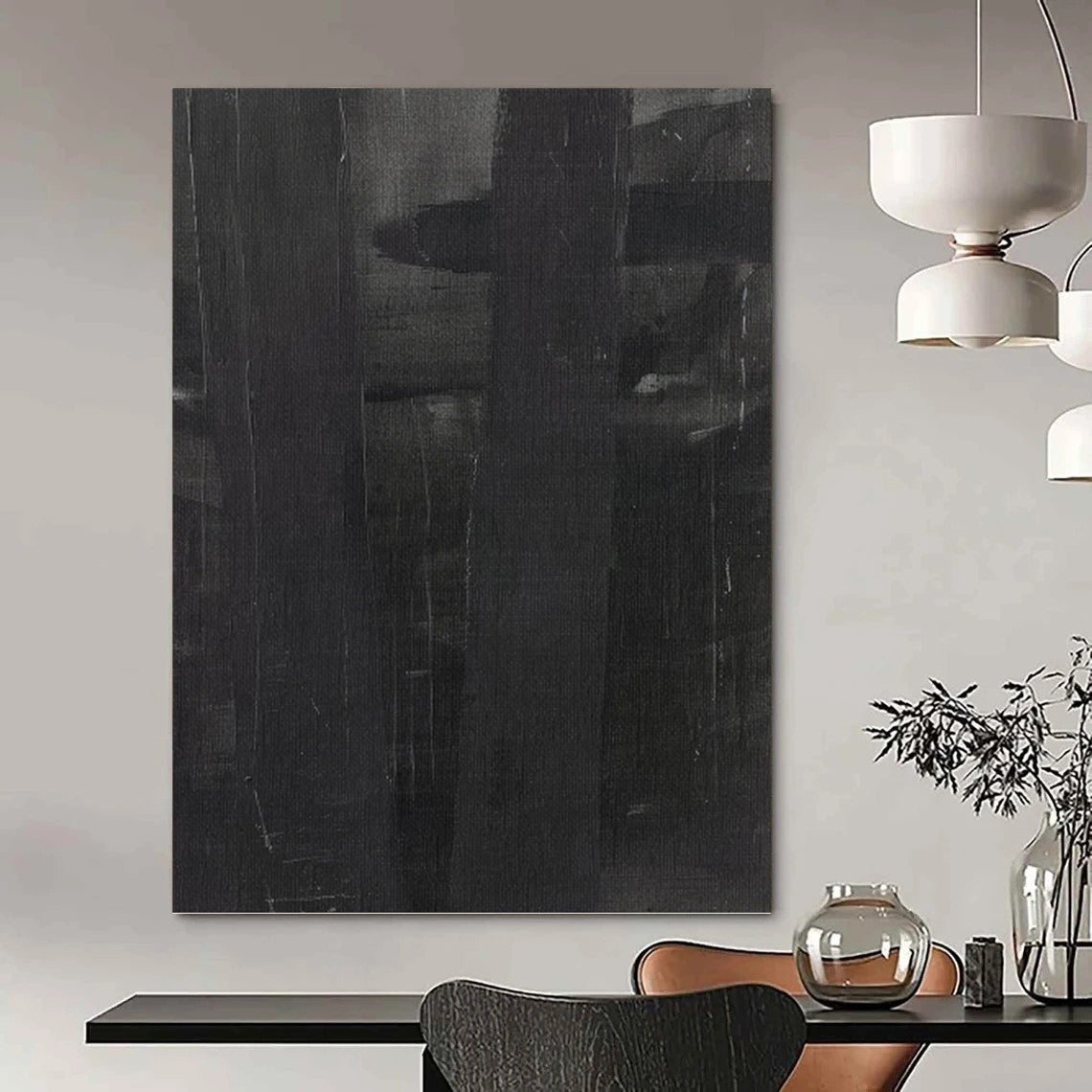 Dark Gray Subtle Layers - Shadowy Depths Painting On Canvas DKH1155