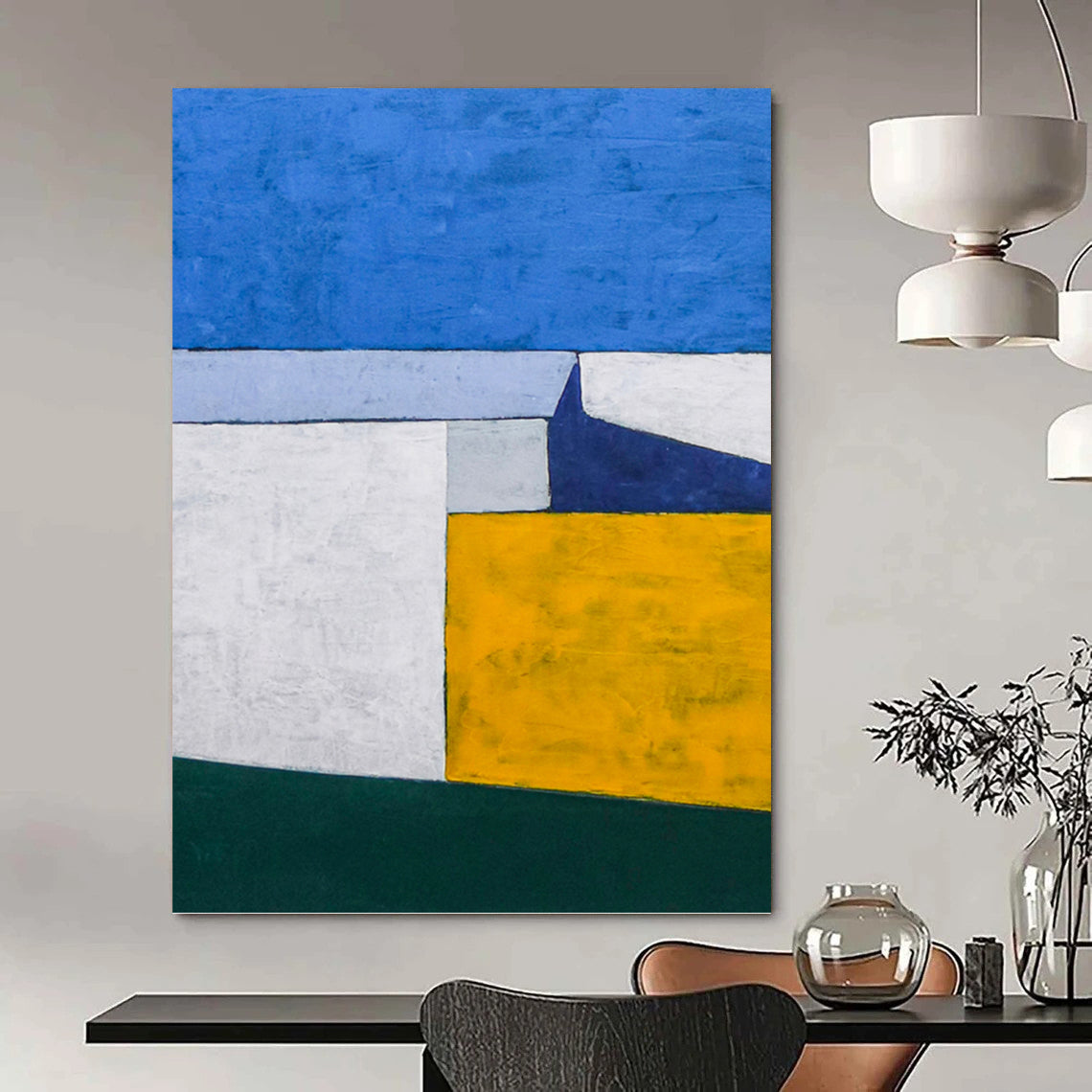 “Color - Blocked Geometric Abstract” - Minimalist Abstract Painting On Canvas DKH1095