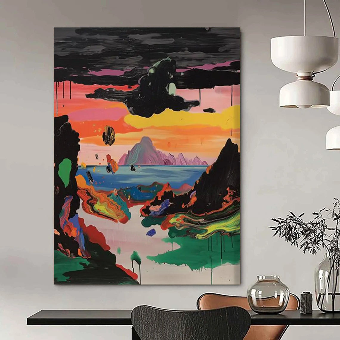 “Surreal Colorful Landscape” - Psychedelic - Inspired Abstract Painting On Canvas DTP107