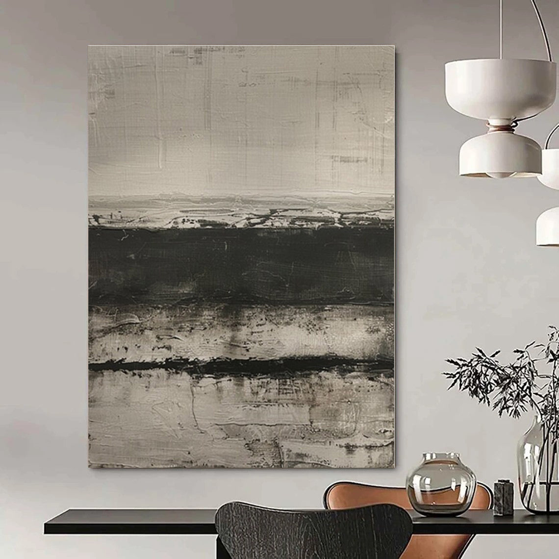 Black - and - White Textured Layers - Abstract Textured Acrylic Painting CT1369